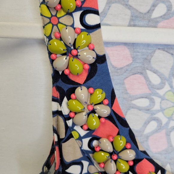 Boden Women's Size 4 Tank Top Blue Pink Flowers Beaded - Picture 4 of 6